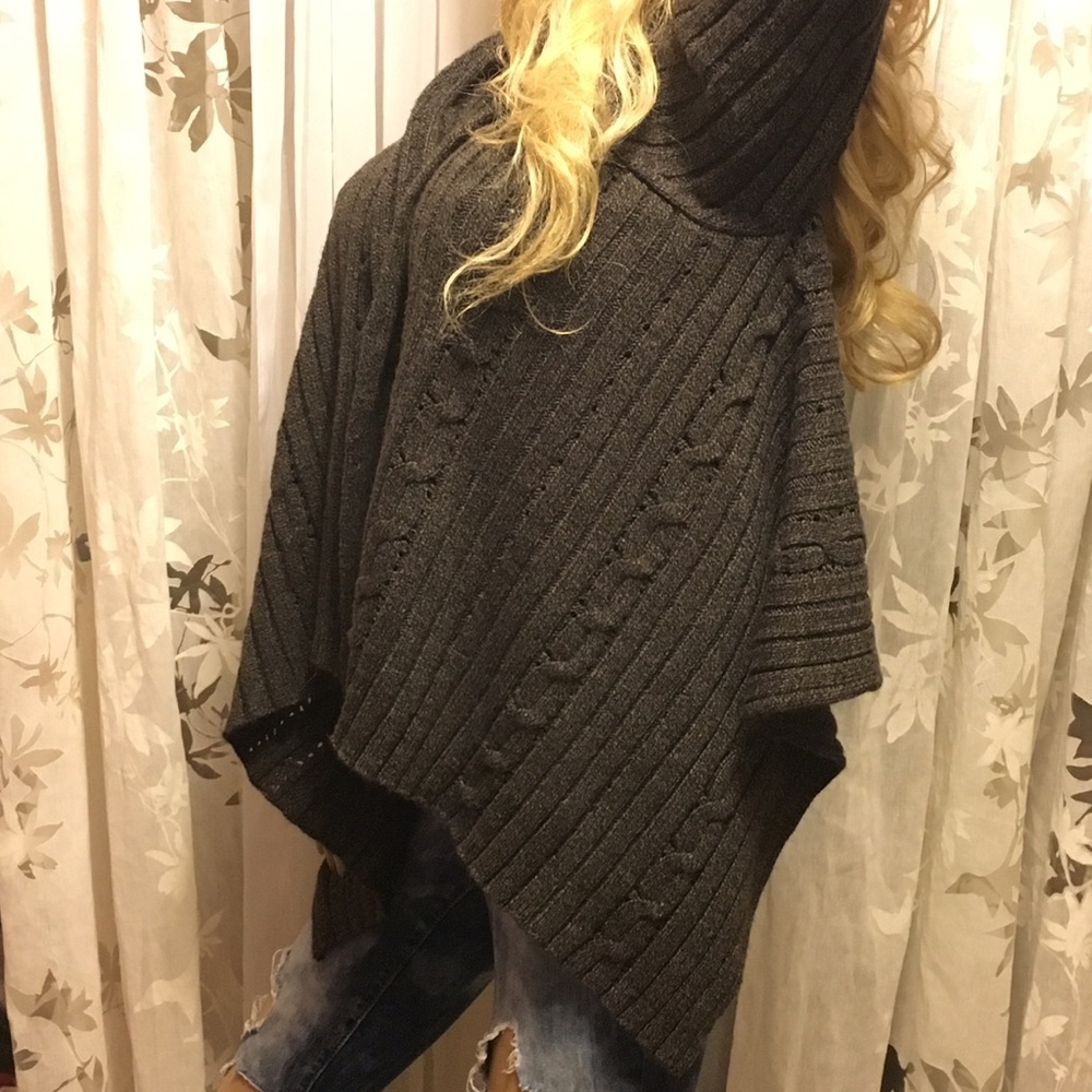 Faded Glory Charcoal Cable Knit Asymmetrical Cardigan Sweater | Layer | Size M - Picture 3 of 4